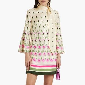 NWT VALENTINO GARAVANI Ecru floral Printed silk-twill mini dress. Medium (IT 40)